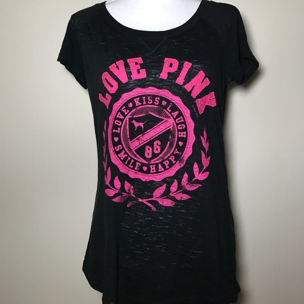 Love Pink Spell Out Short Sleeve Shirt Black M